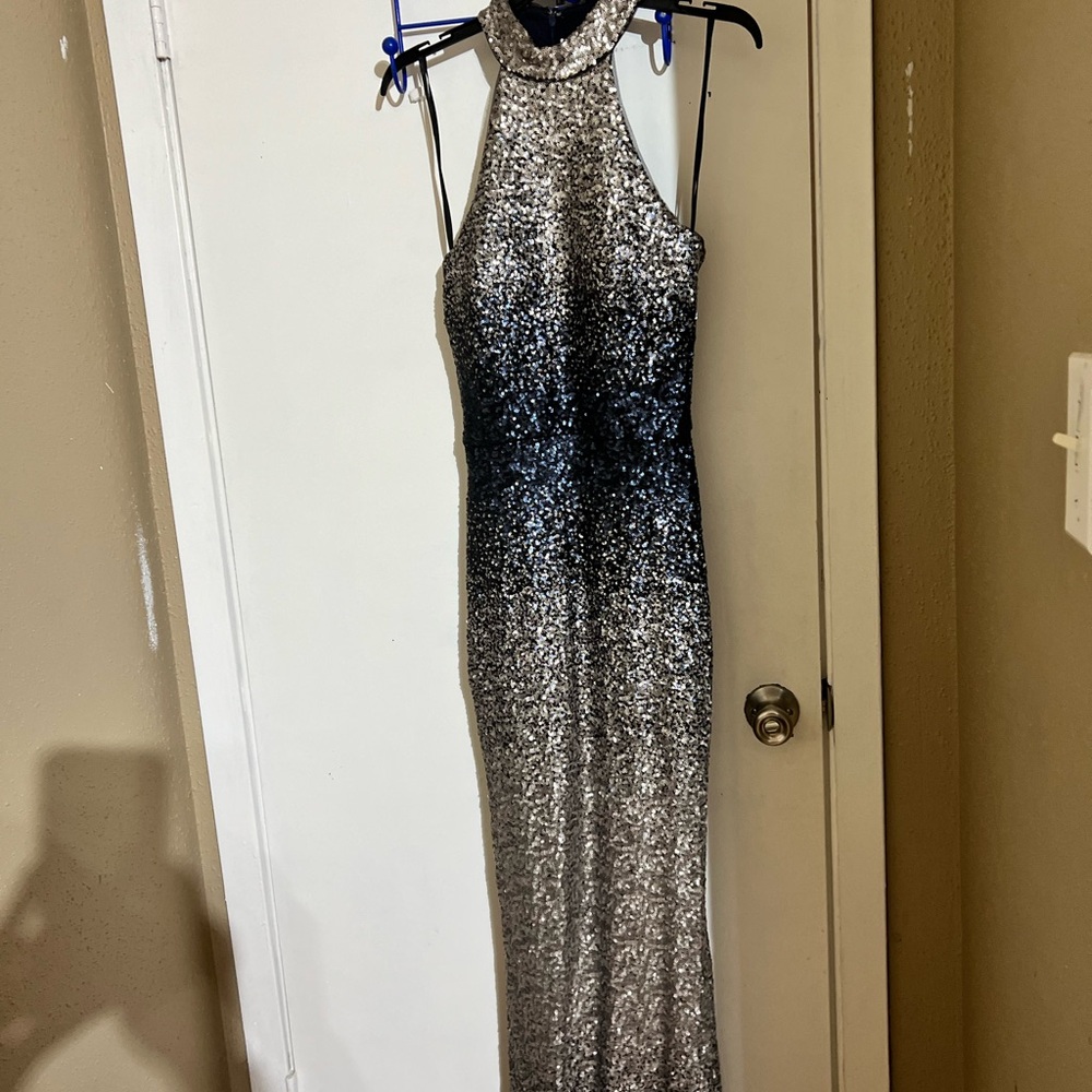 Elegant Silver Sequin Halter Dress